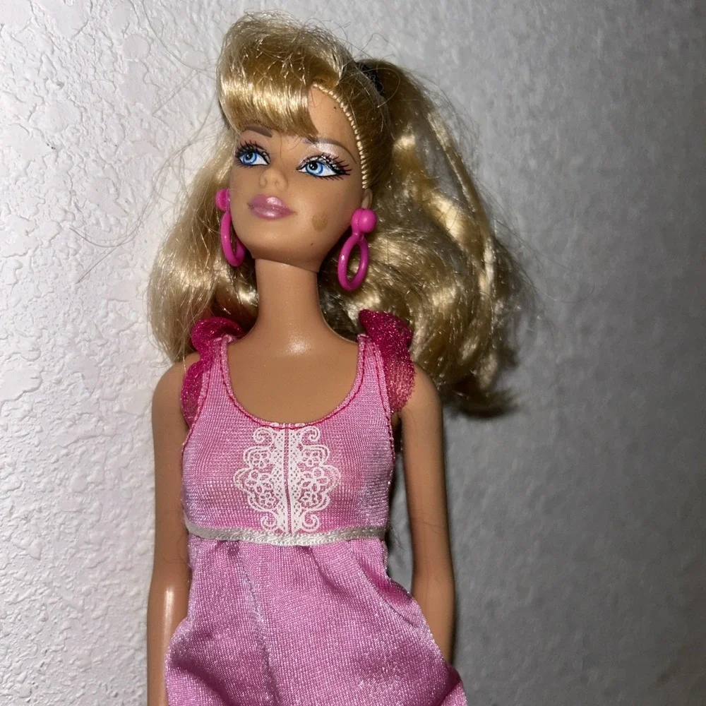 Barbie Doll Pink Gown Dress With Earrings Blond‎ Blue Eye C4